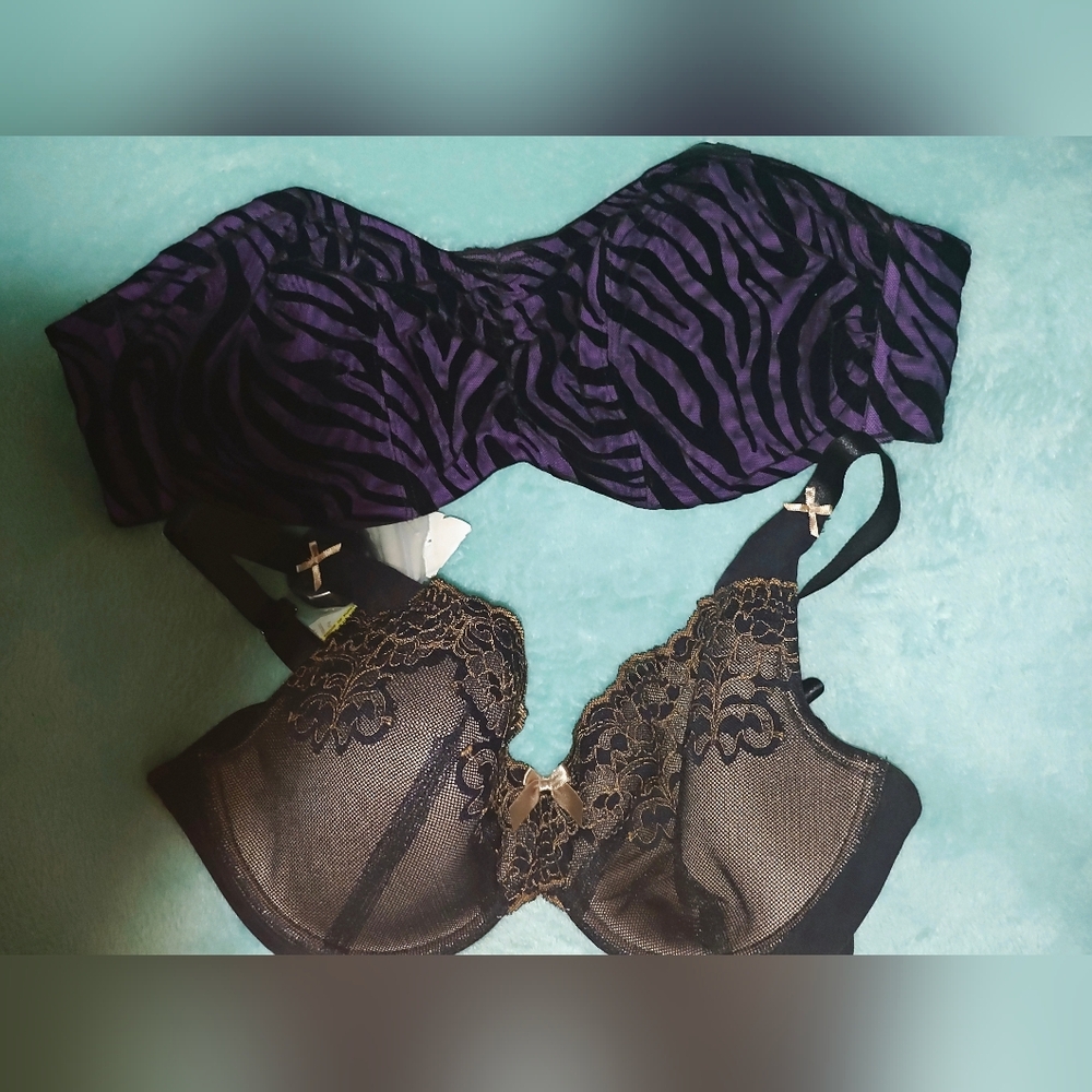 Chic Black Lace and Purple Zebra Print Bra